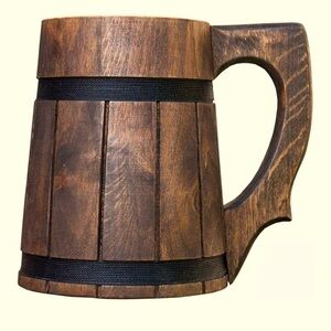 Handmade Beer Mug Wooden Tankard Beer Stein Alder Wood Brown Modern Engraved